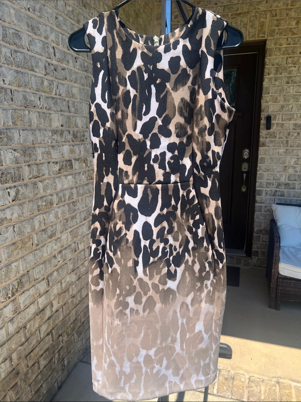 Calvin Klein Black, Beige & Cream Leopard-Print Midi Sheath Dress